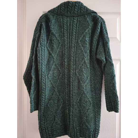 Carraig Donn Irish knitwear Cardigan Womens Green Wool Size Small Fisherman Flaw - Picture 5 of 11